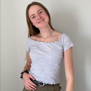 Off the shoulder ruffled shirt